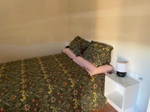 佩里那的住宿－Villarriba，一间卧室配有一张带绿色床单和枕头的床。