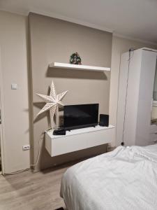 een slaapkamer met een bed en een tv aan de muur bij Apartman Dixy in Pirot