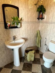 a bathroom with a sink and a toilet and a mirror at Stardust Villa - ** Hotel in Paje