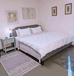a bedroom with a large bed with a nightstand and a bed sidx sidx sidx at Uptown area, Cozy king Suite, quiet and private, free parking, walk to restaurants in Charlotte