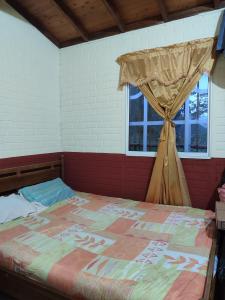 Ce lit se trouve dans un dortoir doté d'une fenêtre. dans l'établissement Villa Lucy, à Charalá