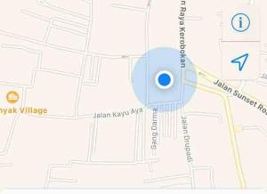 a map with a blue circle on it at simple apartment 2 in Seminyak +4 photos