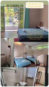 un collage de fotos de una habitación con cama y lavabo en Fins Pacific Coral Bay, 