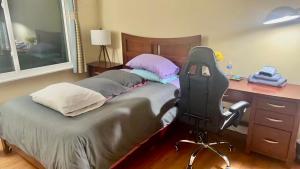 una camera da letto con un letto con una scrivania e una sedia di B2 A private room in Naperville downtown with desk and Wi-Fi near everything a Naperville