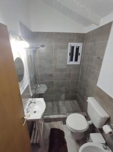 a bathroom with a toilet and a sink at Departamentos Temporarios Cabañas Ushuaia in Ushuaia