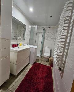 タターリウにあるБуковикのバスルーム(洗面台、トイレ、赤い敷物付)