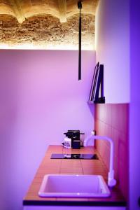 uma cozinha com um lavatório e uma bancada em Dormsy aparthotel House em Arenys de Mar