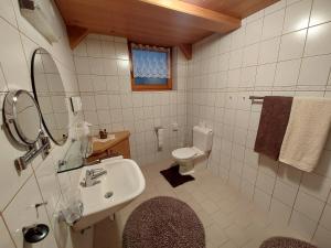 een badkamer met een wastafel en een toilet bij Apart Franzi in Arzl im Pitztal