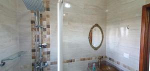 a bathroom with a shower and a sink and a mirror at Caldas da Rainha's Green & Brown in Caldas da Rainha +22 photos
