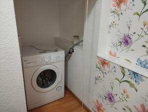 eine Waschmaschine in einem Zimmer mit Tapete in der Unterkunft Thüringer Pforte in Gorsleben + 4 Fotos