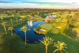 an overhead view of a golf course with palm trees and a pond at Pestana Golf Resort - T2 71d in Carvoeiro