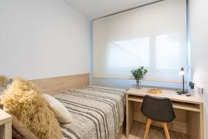 a bedroom with a bed and a desk with a chair at micampus Salamanca in Salamanca
