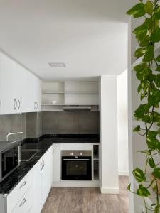 a kitchen with white cabinets and a sink at Ruca Malal in San Carlos de Bariloche