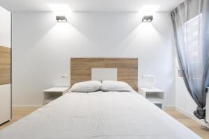 ein weißes Schlafzimmer mit einem großen Bett mit zwei Kissen in der Unterkunft APARTMENTS BOUTIQUE PALENCIA in Palencia