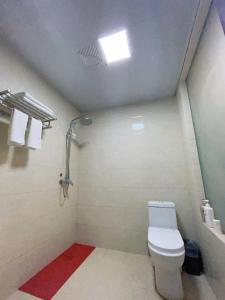 a bathroom with a toilet and a shower at Emeishan Hongzhao Hotel in Emeishan City