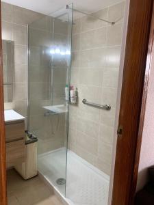 a shower with a glass door in a bathroom at Apartamento en Los Cristianos Edificio Guayero in Los Cristianos