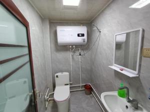a bathroom with a toilet and a sink at Gubeikou Great Wall Juxian Residents' Lodging in Miyun