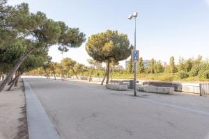 an empty street with trees and a street light at Estudio moderno y acogedor en Madrid Rio nº5 in Madrid