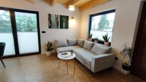 a living room with a couch and a table at Balance Home in Tylicz