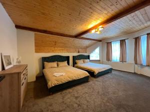 - une chambre avec deux lits et un plafond en bois dans l'établissement TRYhaus, 