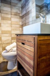 een badkamer met een wastafel en een toilet bij The Grapevine Rooms in Póros