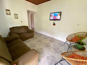 sala de estar con sofá y TV en Sitio Boa Esperança 20km de Monte Verde en Camanducaia