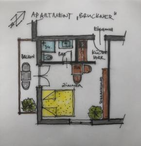 un dessin d'un plan d'étage d'une maison dans l'établissement Haus Karin Mallnitz, à Mallnitz