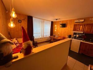 a kitchen with a santa hat sitting on the counter at La Baipa Accesso piste in Mezzana