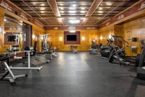 a gym with several treadmills and cardio machines at Downtown 2BR Penthouse Suite with Balcony and Direct Skybridge Access in Indianapolis