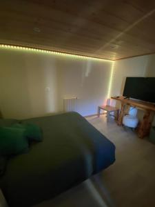a bedroom with a large bed and a desk at Chambre privée in Aime-La Plagne