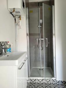 米提莫里的住宿－Appartement atypique，浴室里设有玻璃门淋浴