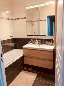 ein Badezimmer mit einem Waschbecken und einer Badewanne in der Unterkunft Logement F3 moderne, un petit paradis a Paris ! in Le Plessis-Robinson