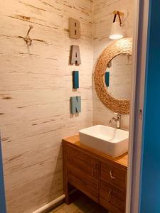 ein Bad mit einem Waschbecken und einem Spiegel in der Unterkunft Logement F3 moderne, un petit paradis a Paris ! in Le Plessis-Robinson