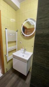 a bathroom with a white sink and a mirror at Town Square Apartment in Brčko +16 photos