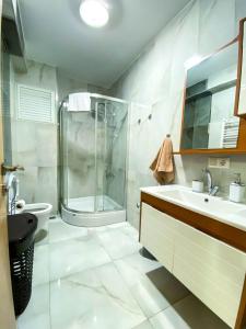 a bathroom with a shower and a sink and a toilet at Ottoman life flat in Istanbul