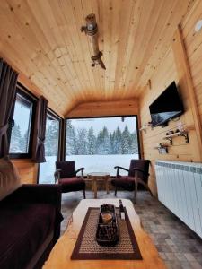 a living room with a couch and a table at Brvnara Miris Bora in Šljivovica