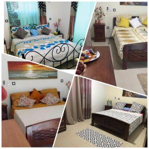 a collage of four pictures of a bedroom at Serenity Villa in Balaclava