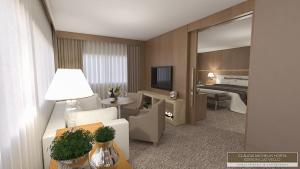 a rendering of a hotel room with a bedroom at White Plaza Hotel in Curitiba