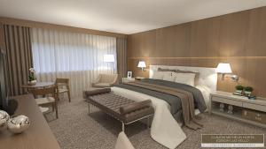 a rendering of a hotel room with a bed and a desk at White Plaza Hotel in Curitiba