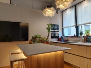 een keuken met een eiland met een aanrecht bij Loft del Talvera 2 in Bolzano