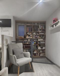 ein Wohnzimmer mit einem Stuhl und einem TV in der Unterkunft Appartement attique Strasbourg in Straßburg
