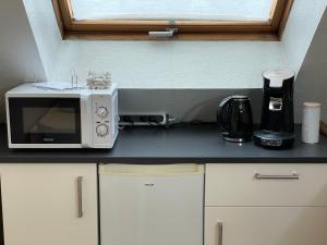 a microwave sitting on a counter in a kitchen at Chez Rosa in Haguenau +5 photos