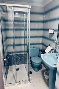 uma casa de banho com um chuveiro, um WC e um lavatório. em Ana Belén em Granada