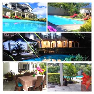 eine Collage mit Bildern eines Hauses und eines Schwimmbads in der Unterkunft Serenity Villa in Balaclava