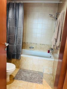 a bathroom with a tub and a toilet and a shower at Amazing 1 bedroom apt in Marina in Dubai