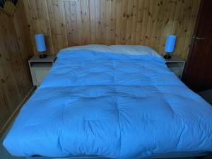 a blue bed in a room with two night stands at casa vacanze Roccaraso in Roccaraso
