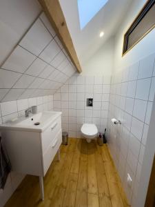 un bagno con lavandino e WC di Maison Cocon Tout Confort et son Jardin privé a Villeblevin
