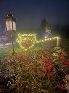 a christmas light fence with a cart with lights at Relais Ca' Morenica in Valeggio sul Mincio