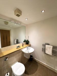 y baño con aseo, lavabo y espejo. en Vibrant City Apt 2 Bed in Hoxton and Shoreditch, en Londres