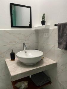 a bathroom with a white sink and a mirror at Casa de campo en Asia in Asia